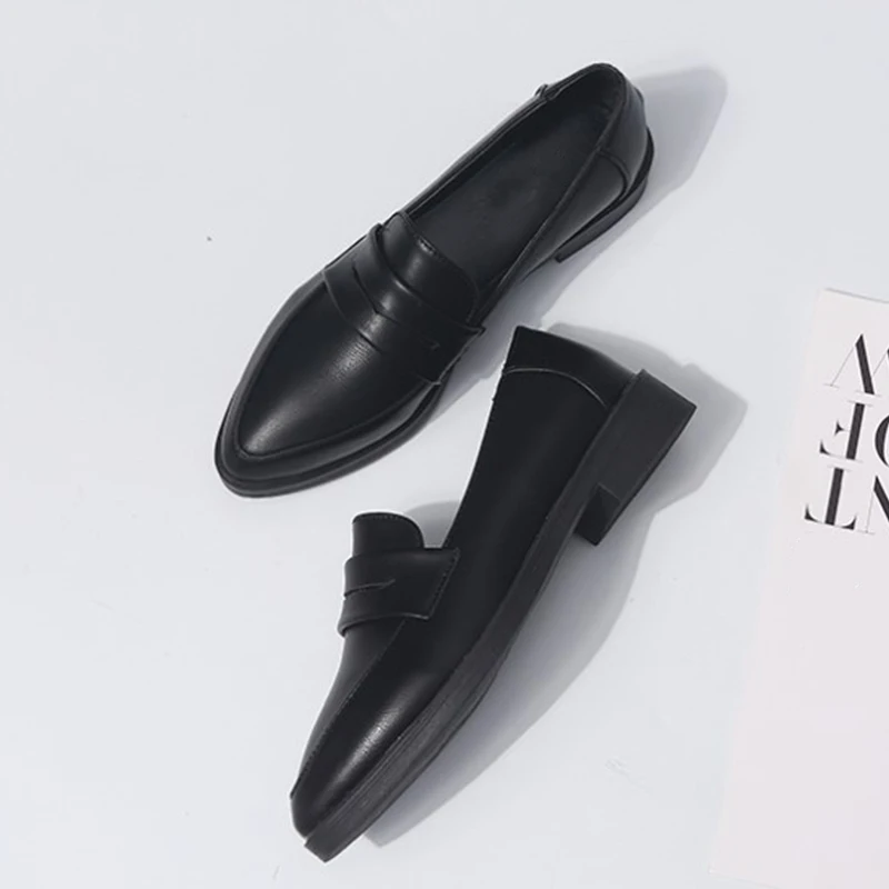 Compra Zapatos de tacón bajo y grueso para mujer, mocasines de Pu informales sin cordones, cómodos, calzado de moda Oxford Myw5eNl8gYA