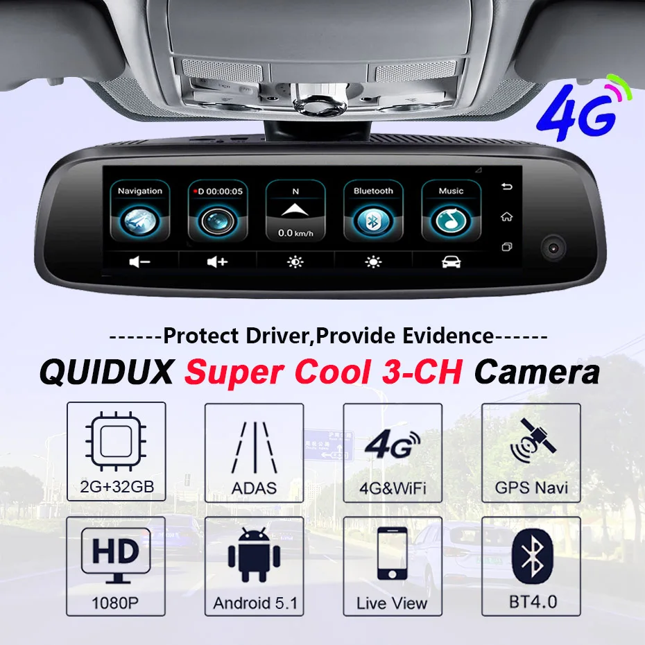 QUIDUX 3 CHS объектив Автомобильный видеорегистратор Камера ОЗУ 2 ГБ+ ПЗУ 32 ГБ Android зеркало заднего вида ADAS gps навигация DashCam 1080P wifi видео рекордер