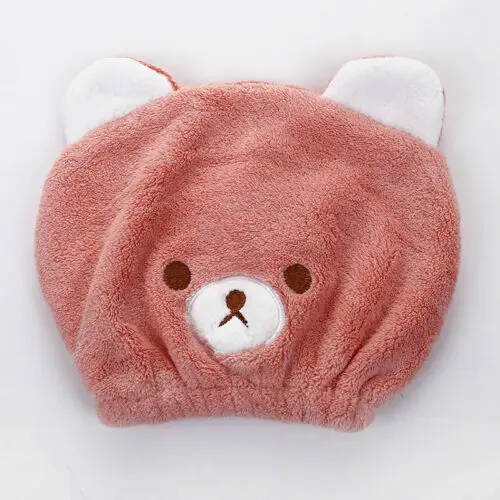 Pink Bear Милые детские шапки для девочек и мальчиков, сушки волос, тюрбан, полотенце, мультфильм, быстросохнущие волосы, обернутые, банная шапка, вышивка с животными, супер впитывающая влагу - Цвет: Pink Bear