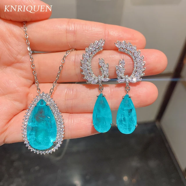 Luxury Jewelry Sets for Women Heart-Shaped Aquamarine Emerald Wedding Party Earrings  Pendant Necklace Anniversary Gift Wholesale - AliExpress