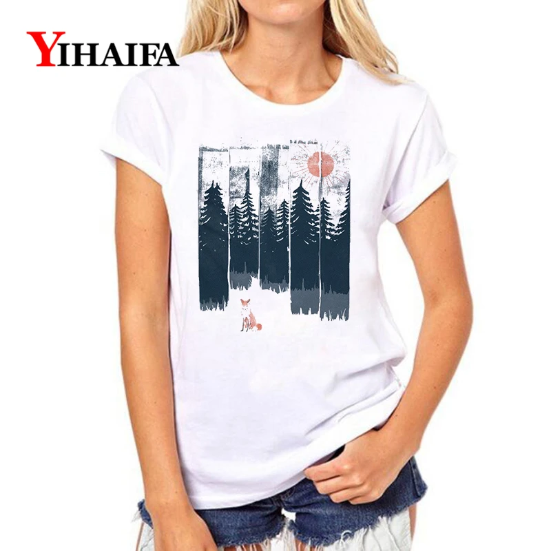 

Women T-shirt Forest Landscape 3D Print T Shirt Lady Short Sleeve White T-shirts Creative Harajuku Tops Woman Clothes