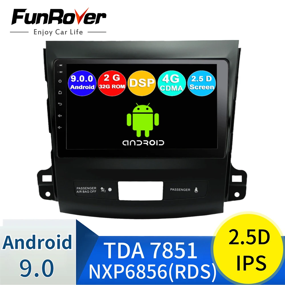 FUNROVER android 9.0 car dvd gps multimedia player radio For Mitsubishi Outlander 2006-2014 Peugeot