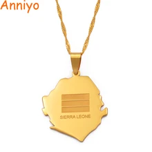 Anniyo SIERRA LEONE Map Flag Gold Color Charm Pendant Necklaces Africa Country Maps Jewelry #001421 tanie i dobre opinie STAINLESS STEEL Women CN(Origin) TRENDY Water-wave Chain Metal GEOMETRIC Party 3 2cm Fashion