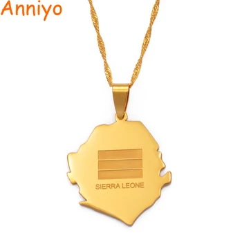

Anniyo SIERRA LEONE Map Flag Gold Color Charm Pendant Necklaces Africa Country Maps Jewelry #001421