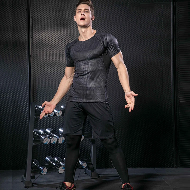 Running Suit-HLL Эластичная компрессионная одежда мужские спортивные костюмы дышащая мужская спортивная одежда штаны для бега тренировки Спорт фитнес набор Толстовка XL - Цвет: Running Suit-HLL