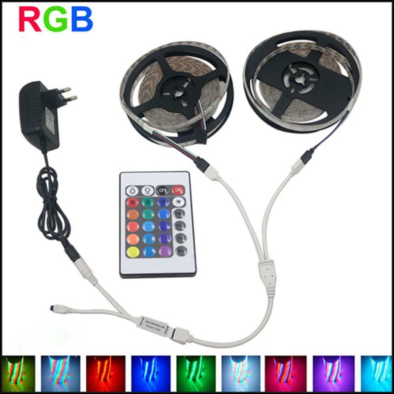 Jiguoor 10 м SMD 3528 не водонепроницаемый RGB 600 Светодиодная лента Рождественское украшение дома+ контроллер+ кабель+ адаптер DC12V