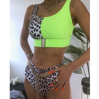 

Leopard print bikini 2019 Sexy brazilian swimsuit female Bathers High waist belt swimwear women two-piece suit New bathing suit