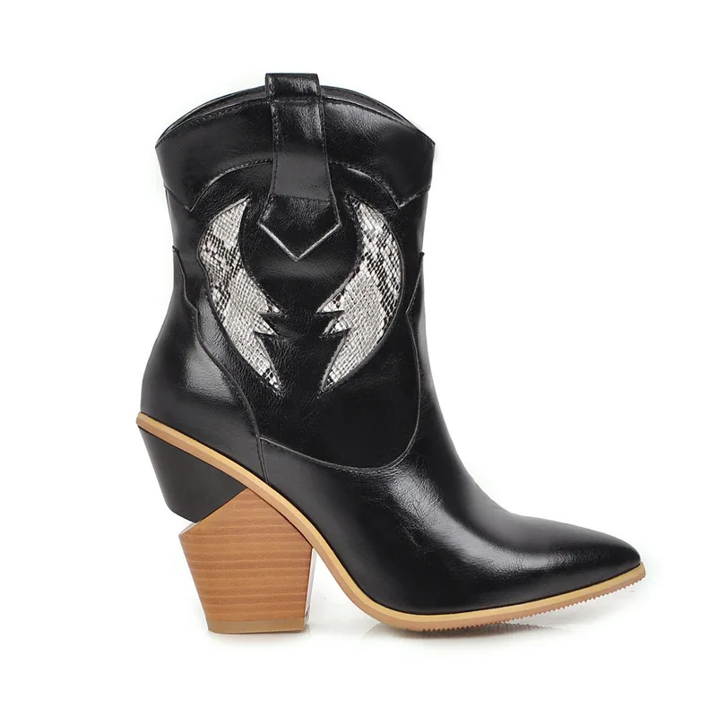 2020 женские ковбойские ботильоны из искусственной кожи ботинки на танкетке и