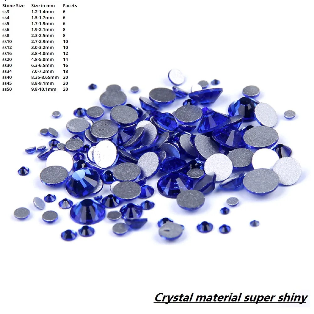 

Sapphire Color Non Hotfix Crystal Rhinestones For 3D Nails Art Decoration SS3-SS34 Glue On Strass nail drill accessories