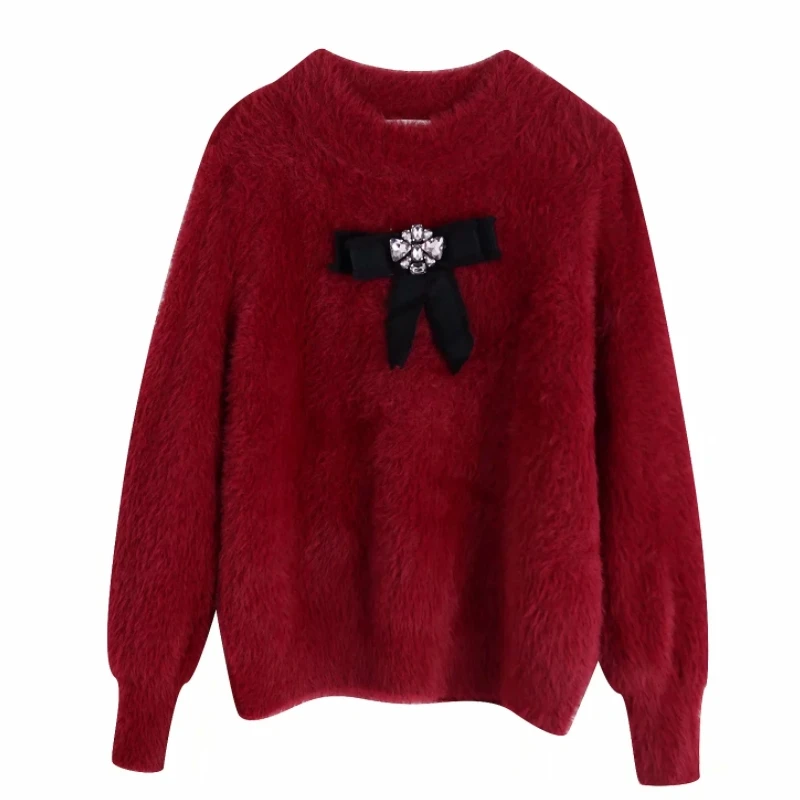 2020 women basic o neck bow decoration knitting sweater autumn long sleeve casual slim pullovers chic leisure tops S240 |