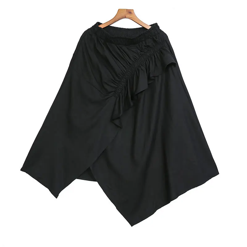 black GCC2224 XITAO гофрированная плиссированная стандартная юбка женская одежда эластичный лоскутный пояс Элегантная Маленькая свежая черная Свободная юбка GCC2224 - Цвет: black GCC2224