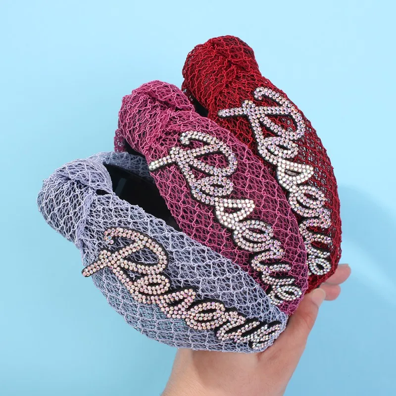 

Vintage Knot Wide Lace Headbands Women Hair Accessories Sparkling Rhinestone Letter Print Hairband Headwear Bandeau Femme F09861