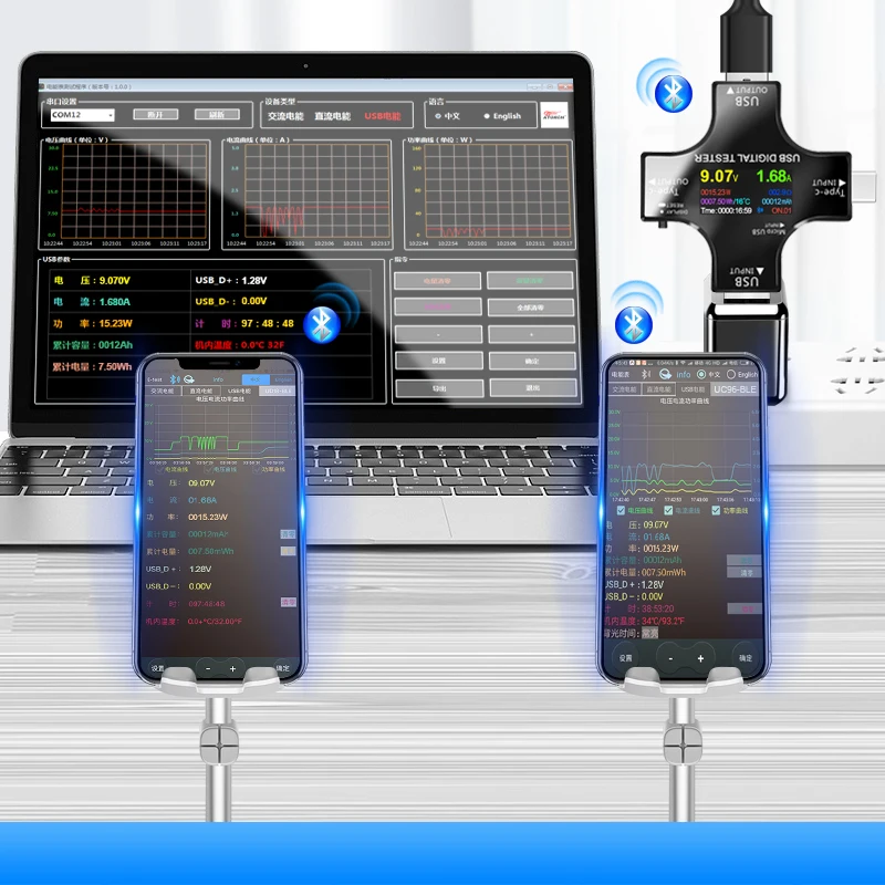 Uc96 USB-Spannungs tester Strom messer Monitor multifunktion ale Schnelllade-Leistungs erkennungs analysator Test werkzeuge mit App