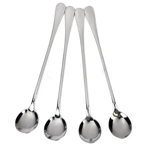 Home Kitchen Tool 4 Pcs Long Round Stainless Steel Coffee Honey Ice Cream Spoons Long Handle Tea Spoons Dessert Snack Spoon