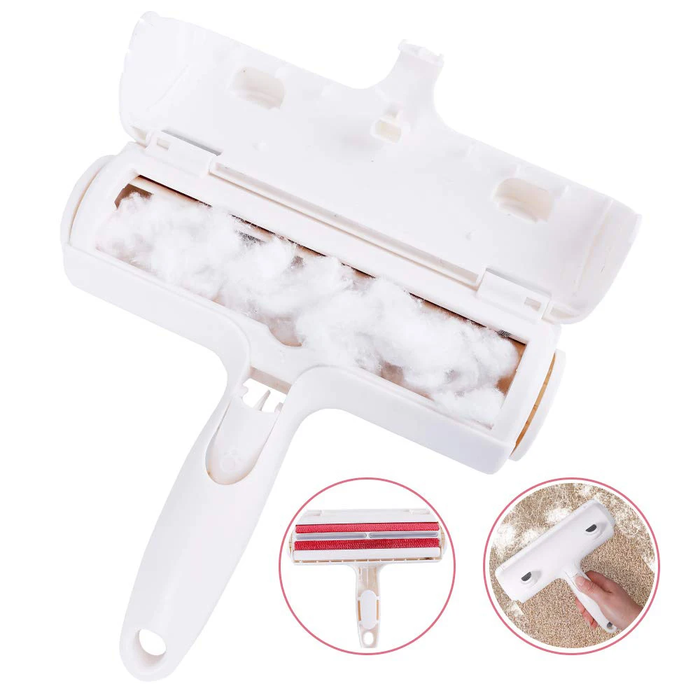 2-Way Pet Hair Remover Roller Lint Sticking Roller Removing Dog Cat Hair from Furniture Carpets Clothing One Hand Operate