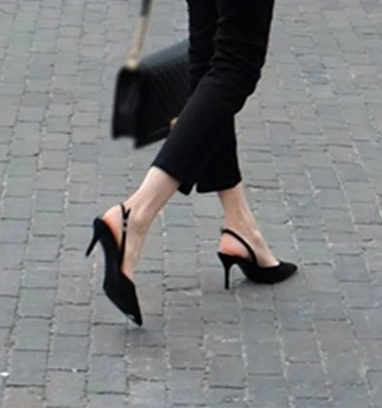 

2019 Most New Style Pointed-Toe Suede Business WOMEN'S Sandals Buckle Fashion Sandals Extra High High-heeled Shoes