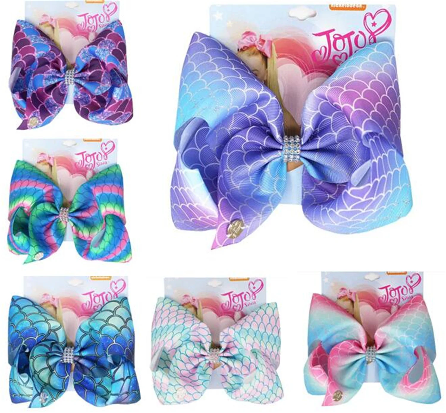 12PCS Fish scales Hair Bow 8inch Bowknot Hair Clip Hairpin Children