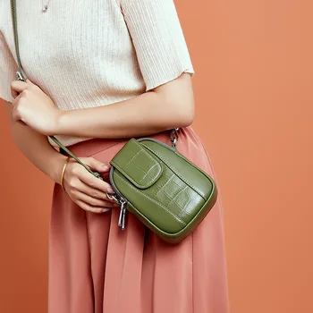 

2020 new trendy summer mobile phone bag classic all-match first layer cowhide shell bag shoulder bag messenger female bag