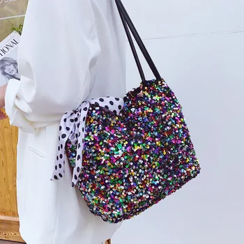 

2020 Summer Scarves Sequins Female Handbags Fashion Brand Designer Lady's Casual Big Handbag Shoulder Large Bag Women's Handbag