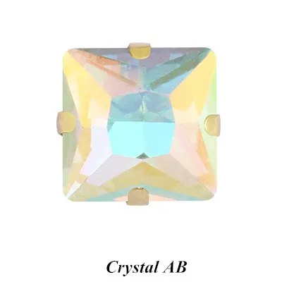 Square Glittering Crystal Sew on Glass  Rhinestone with golden claw sew on stones strass for clothing accessories shoes 