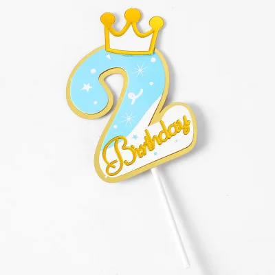1pcs/Lot Frozen Elsa Anna Princess Cake Cupcake Toppers Cake Flag Girls Birthday Party Decoration Anniversaire Cake Supplies Blue-2