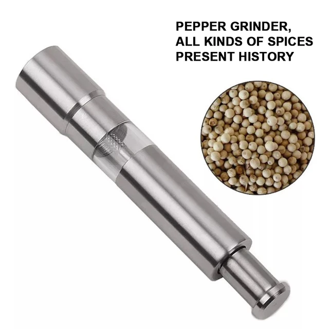 PiniceCore Manual Stainless Steel Thumb Push Salt Pepper Spice Sauce  Grinder Mill Muller Stick Kitchen Tools Accessories, Silver