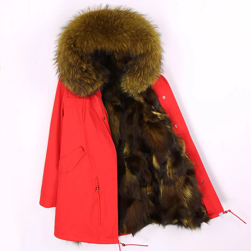 real natural fur coat raccoon fur collar hooded real fox fur liner outwear high quality new man long parka winter jacket