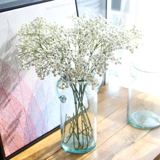 12PCS Long Stem Artificial Baby Breath Flowers Fake Real Touch Gypsophila  for Hotel Home Office Kitchen Bathroom Garden Wedding Party DIY Decor,White