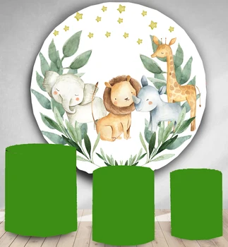 

Round Circle backdrop background jungle animals kids wild one birthday party decor baby shower candy dessert table cover YY-114