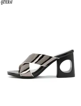 

Spring/summer women's slippers 7cm round hole heel x-shaped sandals outdoor party shoes size 34-48