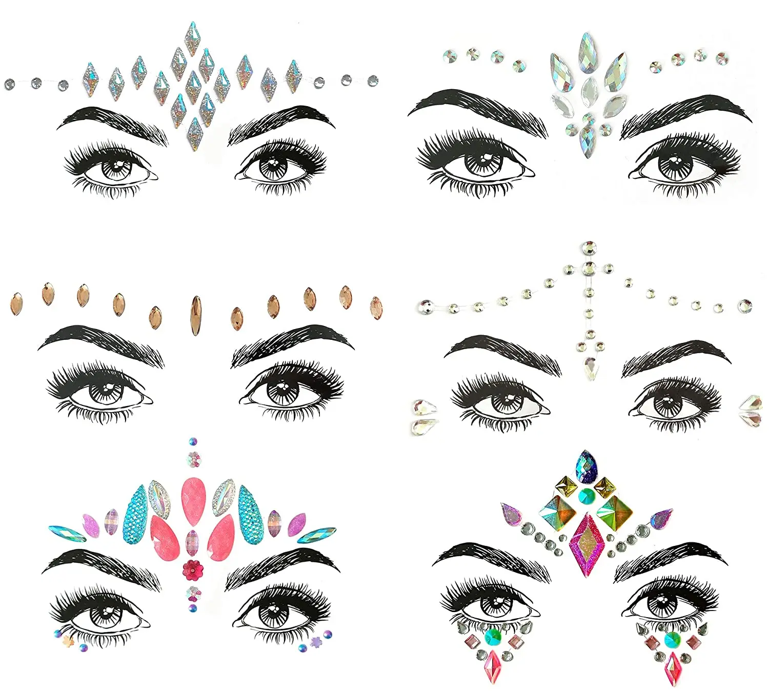 

Women Mermaid Face Gems Glitter,Temporary Tattoo Stickers Crystal Glitter Stickers Rhinestone Rave Festival Face Jewels