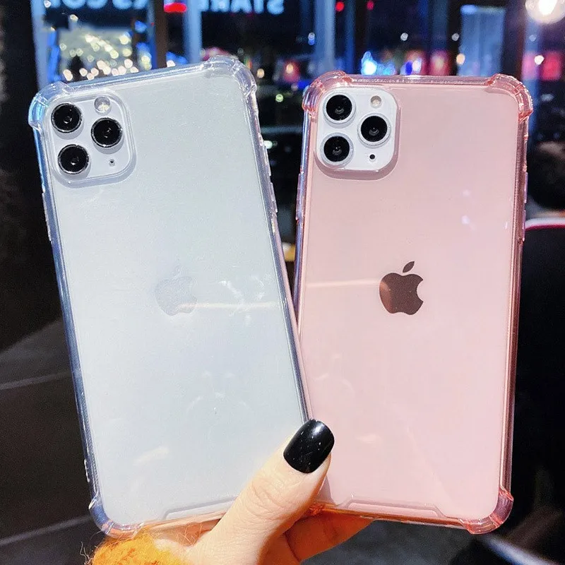 Прозрачный ударопрочный чехол бампер для IPhone 12 11 Pro Max XR Xs однотонный ярких цветов
