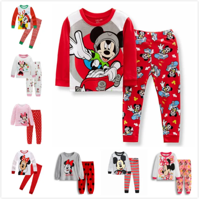 

New Spring Children Pajamas Sets Kids Long Sleeve Set Baby Boys Cotton Cartoon Mickey Minnie Spiderman Super Hero Girl Sleepwear