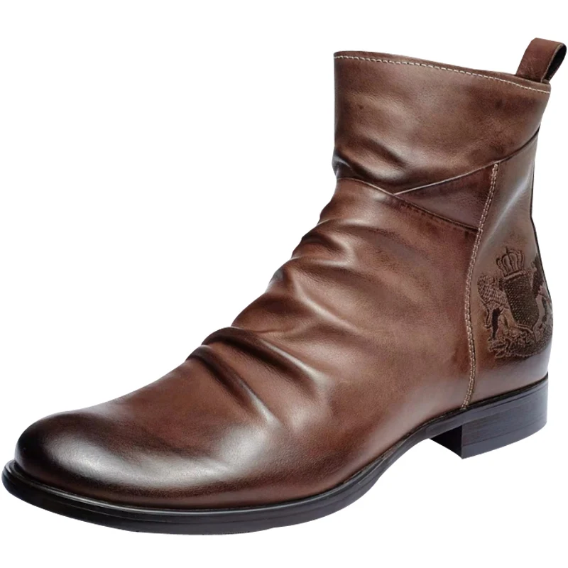 

Autumn Winter Ankle Boots Retro Style Men Slip On Casual Motorcycle Boots Shoes Men Wear-resistant Zapatos Boots M001