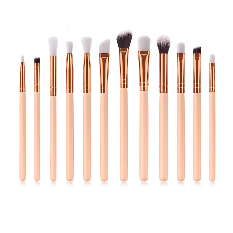 12PCS 12 шт., набор профессиональных кистей для макияжа, подводка для глаз, ресницы, тени для век, кисть с деревянной ручкой, косметический набор для макияжа - Handle Color: 12PCS