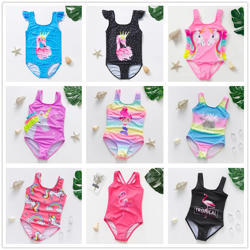 Children Swimsuit Star Kids One-piece Swimsuit 2~16Y Girls Cute Striped Swimwear