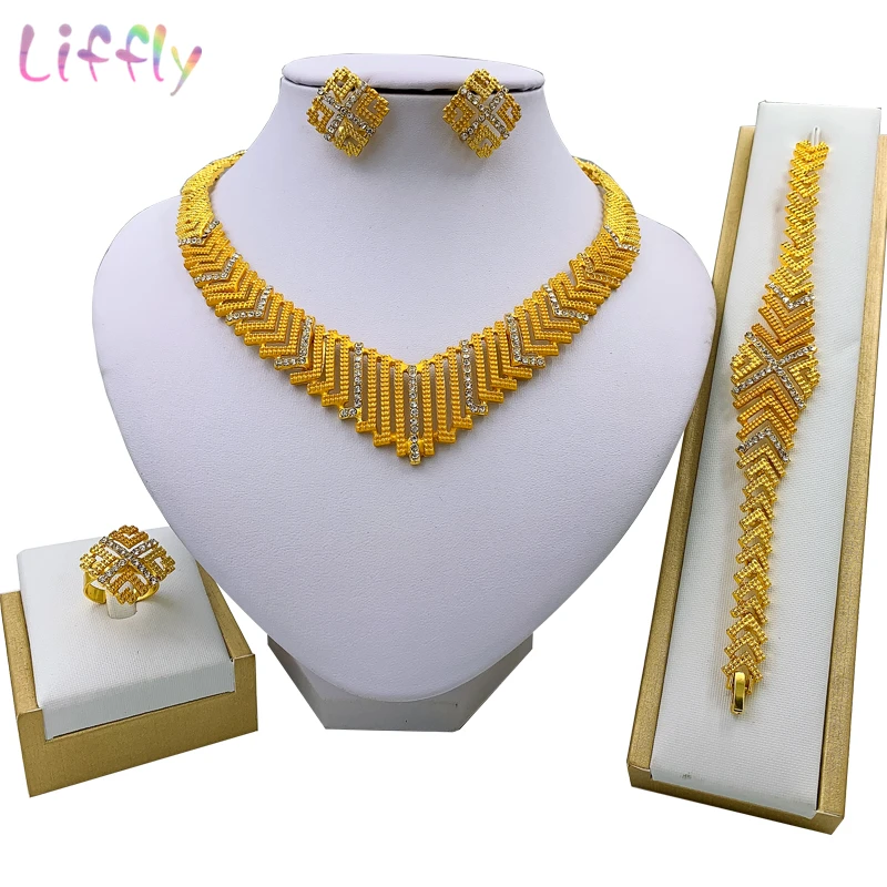 

Liffly Nigerian Jewelry Sets Geometric Lines Simple Elegant Fashion Trendy Jewelry Female Arabian Jewelry Bridal Jewelry Sets