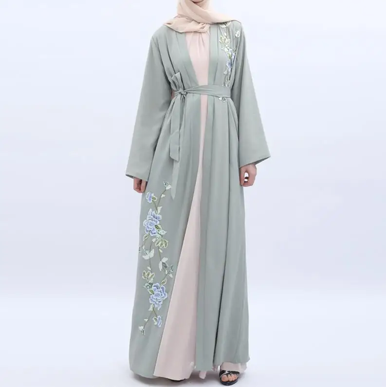 Mint Green cardigan Открытое кимоно абайя Дубай, Турция мусульманское платье хиджаб Турецкая мусульманская одежда абайя s женский Восточный халат Caftan одеяние мусульмане Djelaba - Цвет: Mint Green cardigan