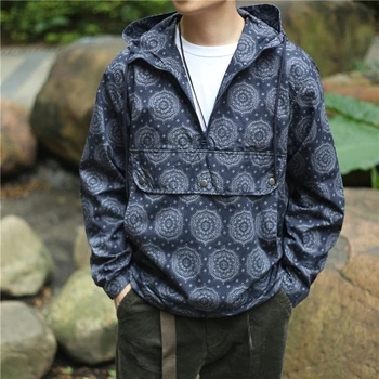 

fashion jacket men Jacket Autumn and winter sports windproof jacket Trendy loose printed hooded half-zip coat trench coat