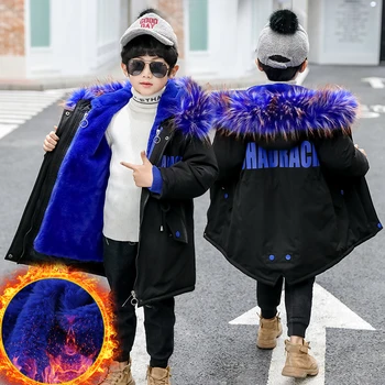 

Russian Winter Baby Boys Winter Coat Thickening Warm Parka 4-13 Years Old Removable Fur Collar and Liner Stamped Letters