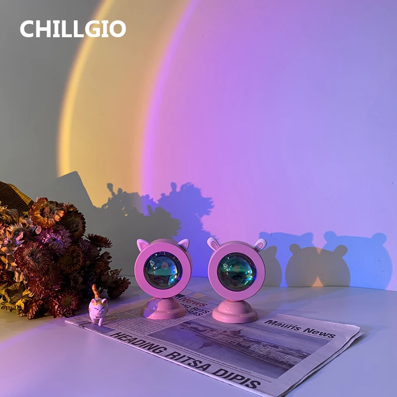 Tanie CHILLGIO Mini zachód słońca światło atmosfera Ins projektor zdjęcie tęcza