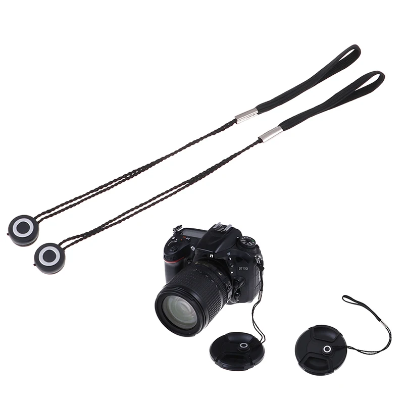 New 2Pcs DSLR Lens Cover Cap Holder Keeper Strap Cord String Leash Rope For DSLR Digital Film Camera