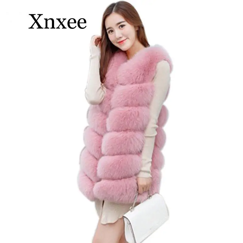 2020 new arrival Faux Fur Vest Fashion  Women Sleeveless Long fur Jacket Gilet Fourrure manteau Fox raccoon warm S-4XL