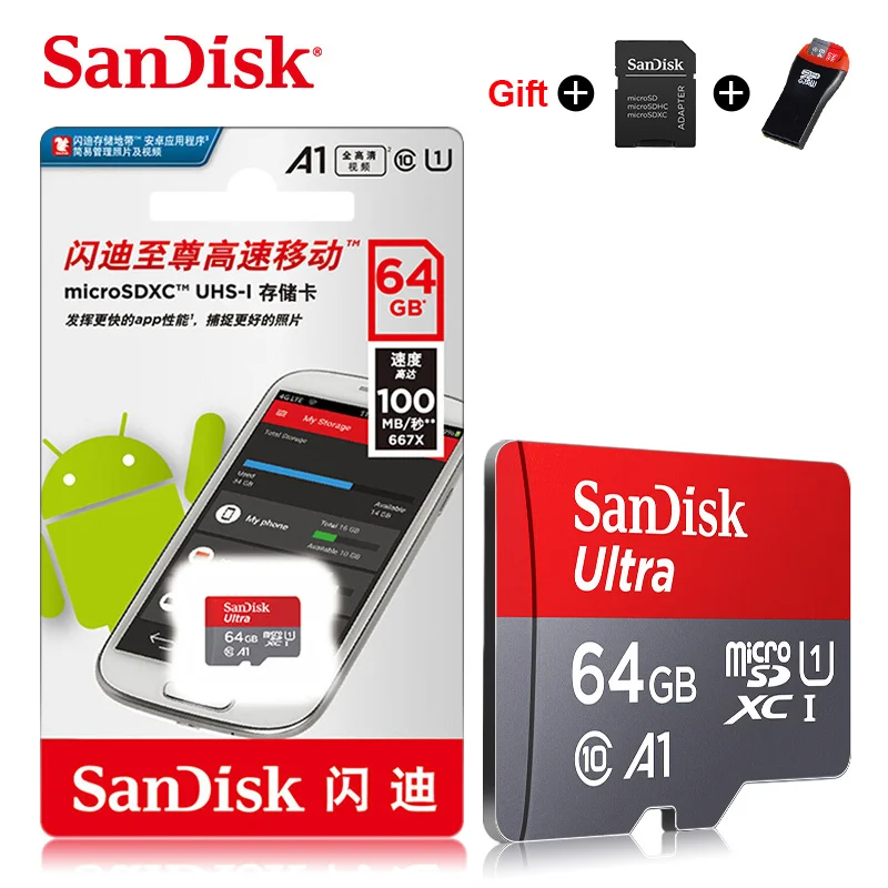 64 ГБ Карта памяти SanDisk 32 ГБ micro sd карта 128 Гб 64 Гб tarjeta micro sd 16 ГБ tf карта класса 10 Флэш-карта - Емкость: 64 ГБ