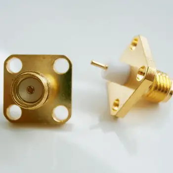 

1X New RF Connector SMA Female plug With 4 Hole Flange Chassis Panel Mount deck Solder Copper Pin 3mm PTFE 4mm