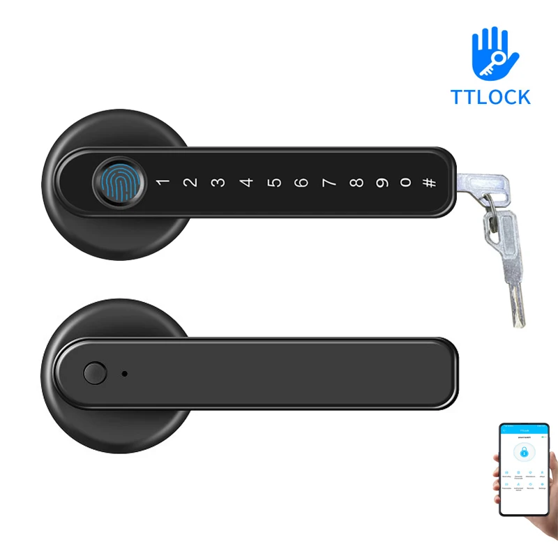 TTLock 앱 전화 원격 제어 스마트 생체 인식 지문 암호 코드, 실내 나무 금속 문용 단일 래치 잠금 장치