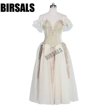 

Adult Professional Ballet Long Tutu Dress Beige Soft Tulle Classical Lyrical Ballet Stage CostumeBT9048