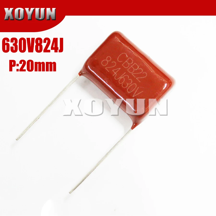 10 шт. 630V824J 824J630V шаг 20 мм 820NF 630V0.82UF CBB полипропиленовый пленочный конденсатор |
