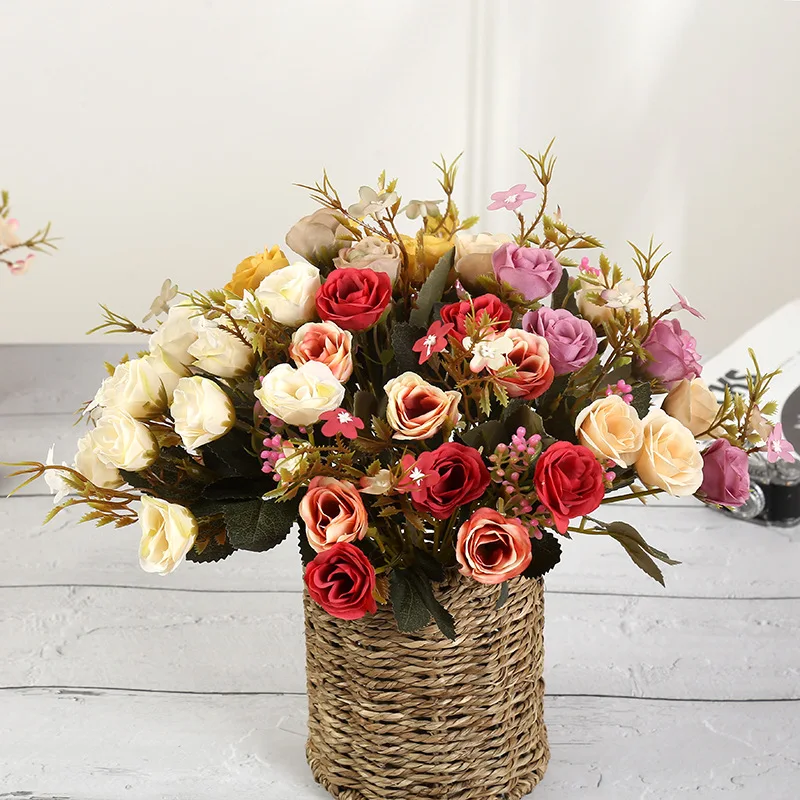 

Raw silk flower pastoral style Artificial 5 fork simulation roses decorated wedding photography props bride holding flowers