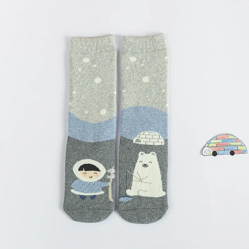 Grey Socks WPLOIKJD/осенне-зимние теплые махровые милые носки с петлями; повседневные забавные носки с рисунками животных; носки на Рождество; Calcetines; подарок - Цвет: Grey Socks
